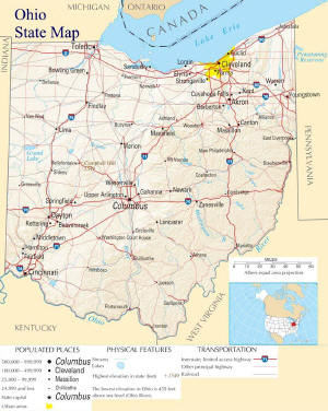 A large map of Ohio State USA