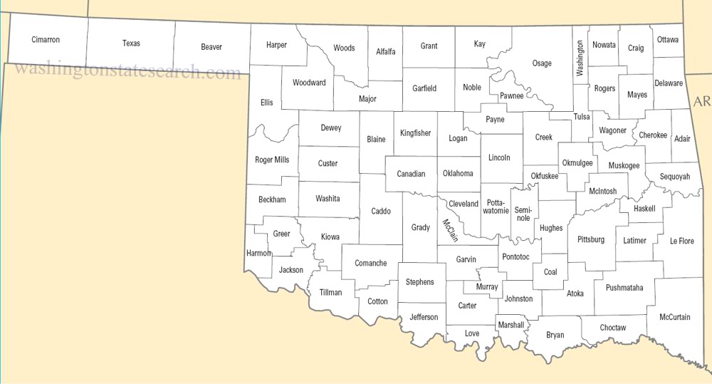 A large detailed Oklahoma State County Map