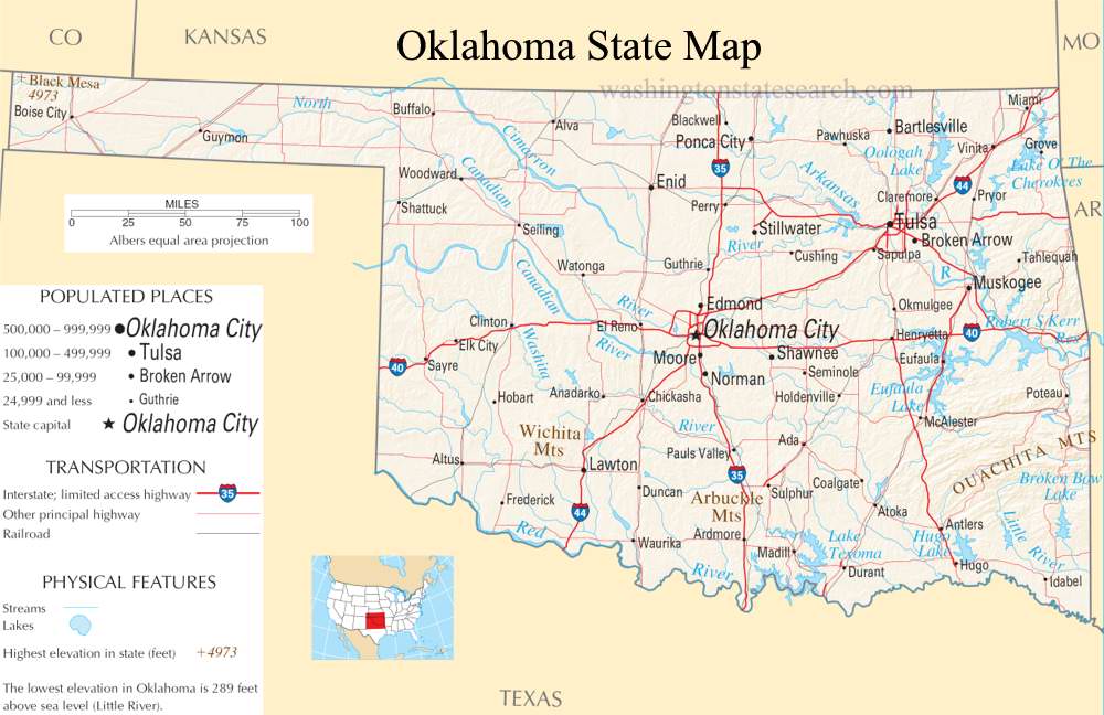 A large detailed map of Oklahoma State.