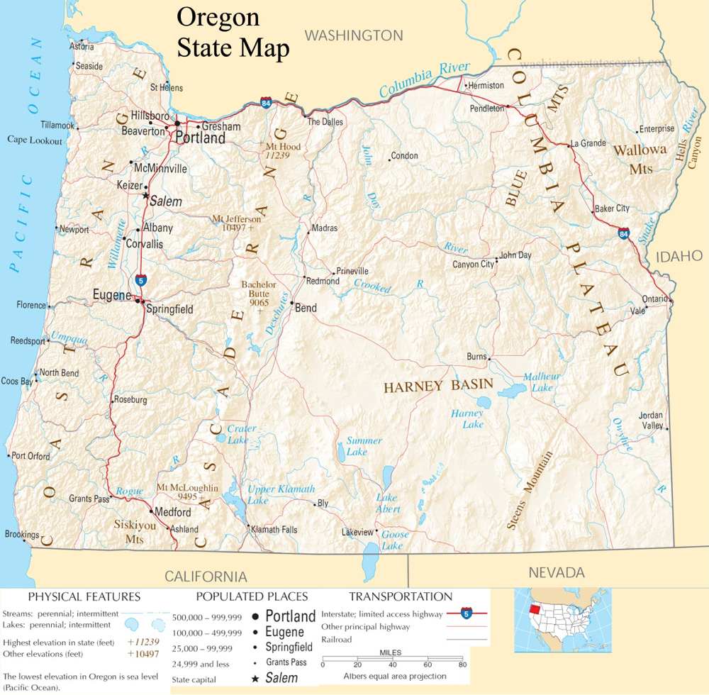 A large detailed map of Oregon State.