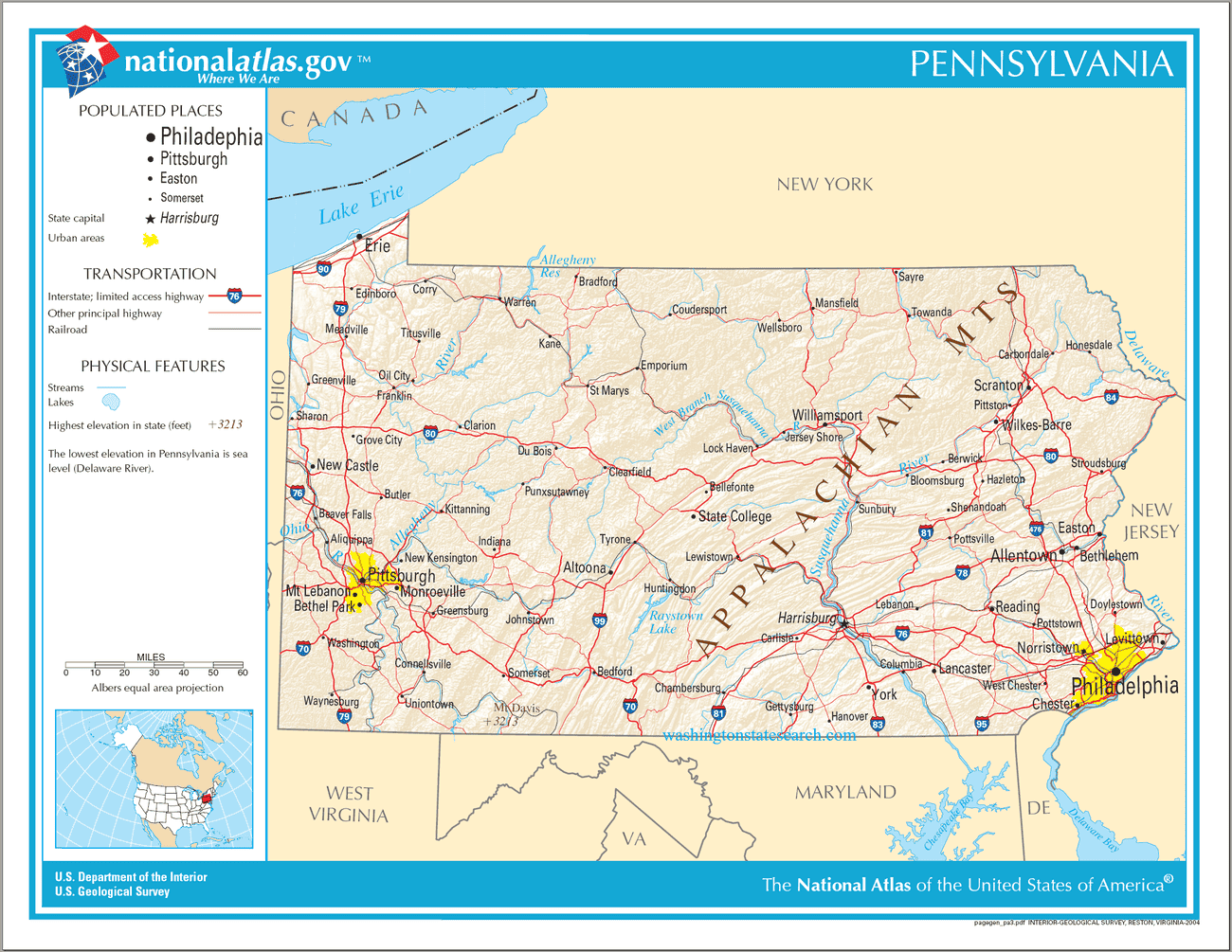 Map of Pennsylvania State.