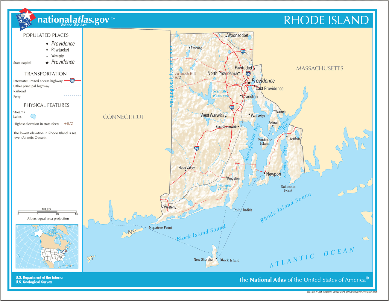 Map of Rhode Island State.