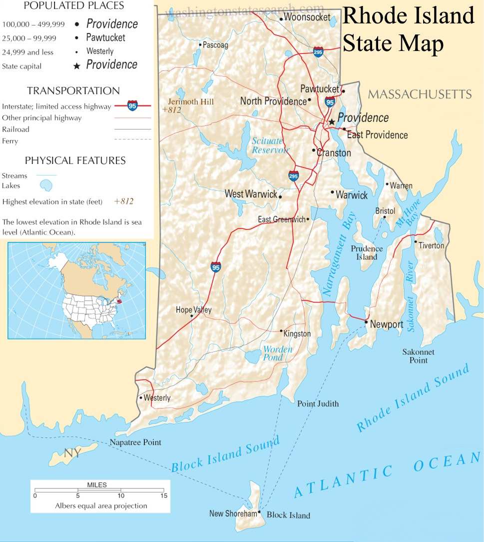 A large detailed map of Rhode Island State.