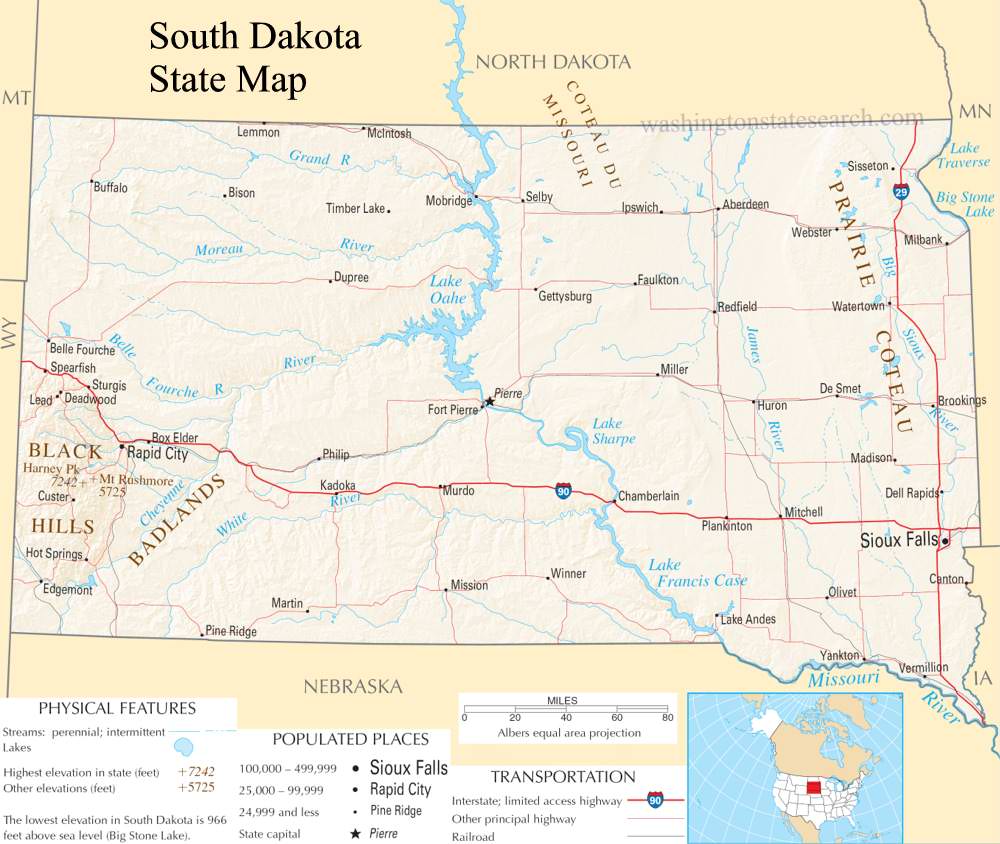 A large detailed map of South Dakota State.