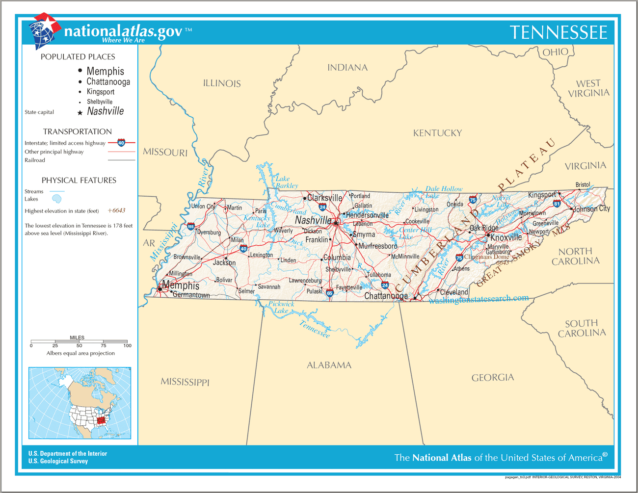 Map of Tennessee State.
