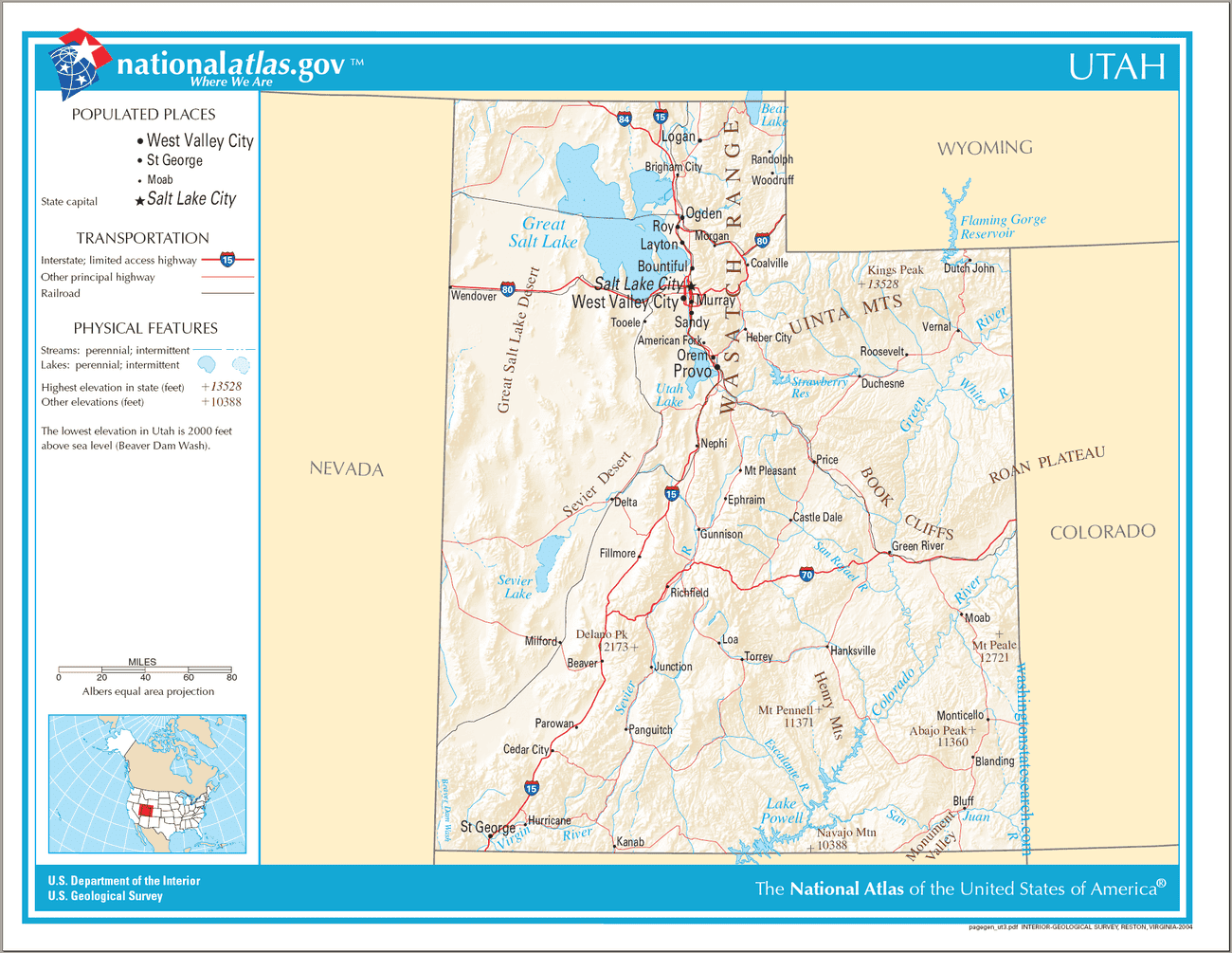 Map of Utah State.