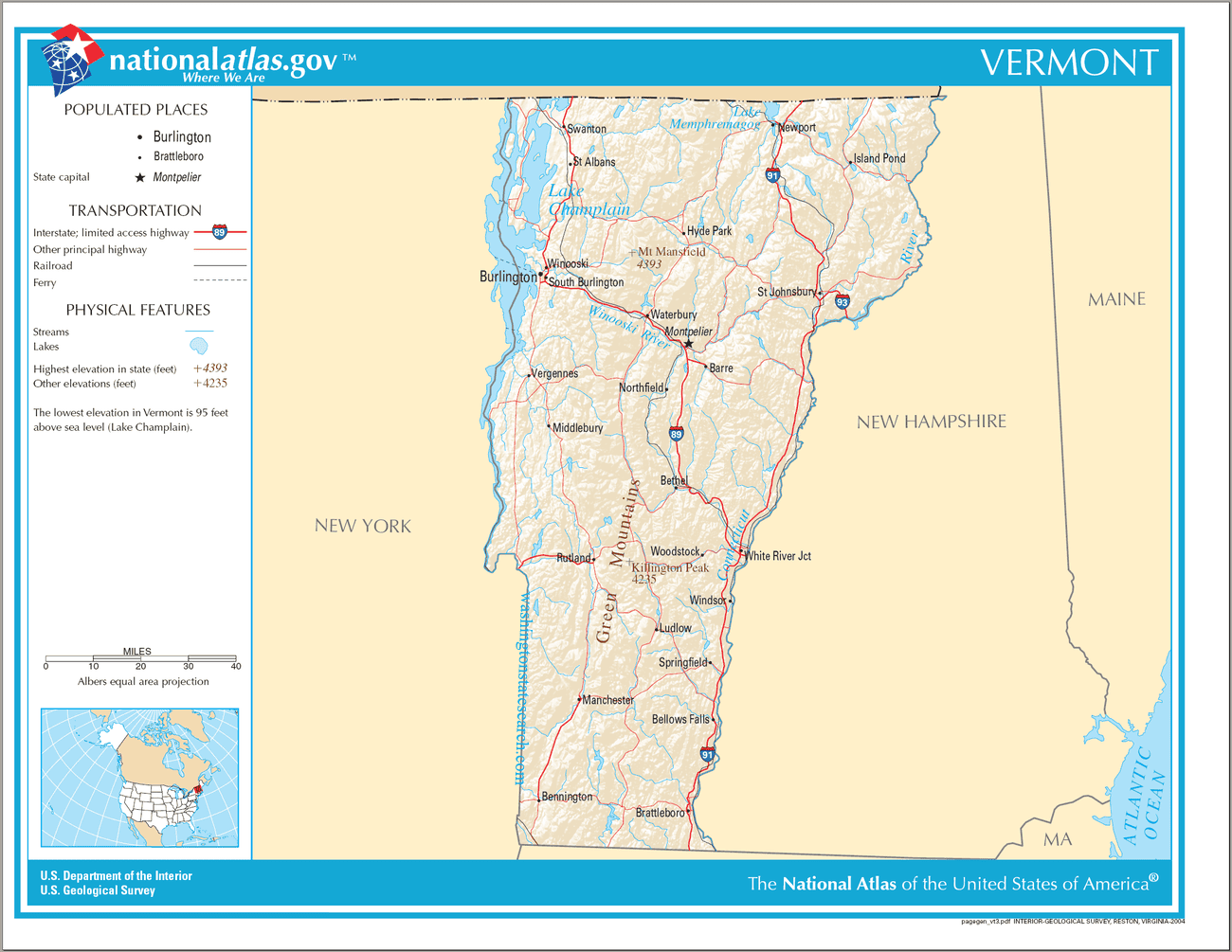 Map of Vermont State.
