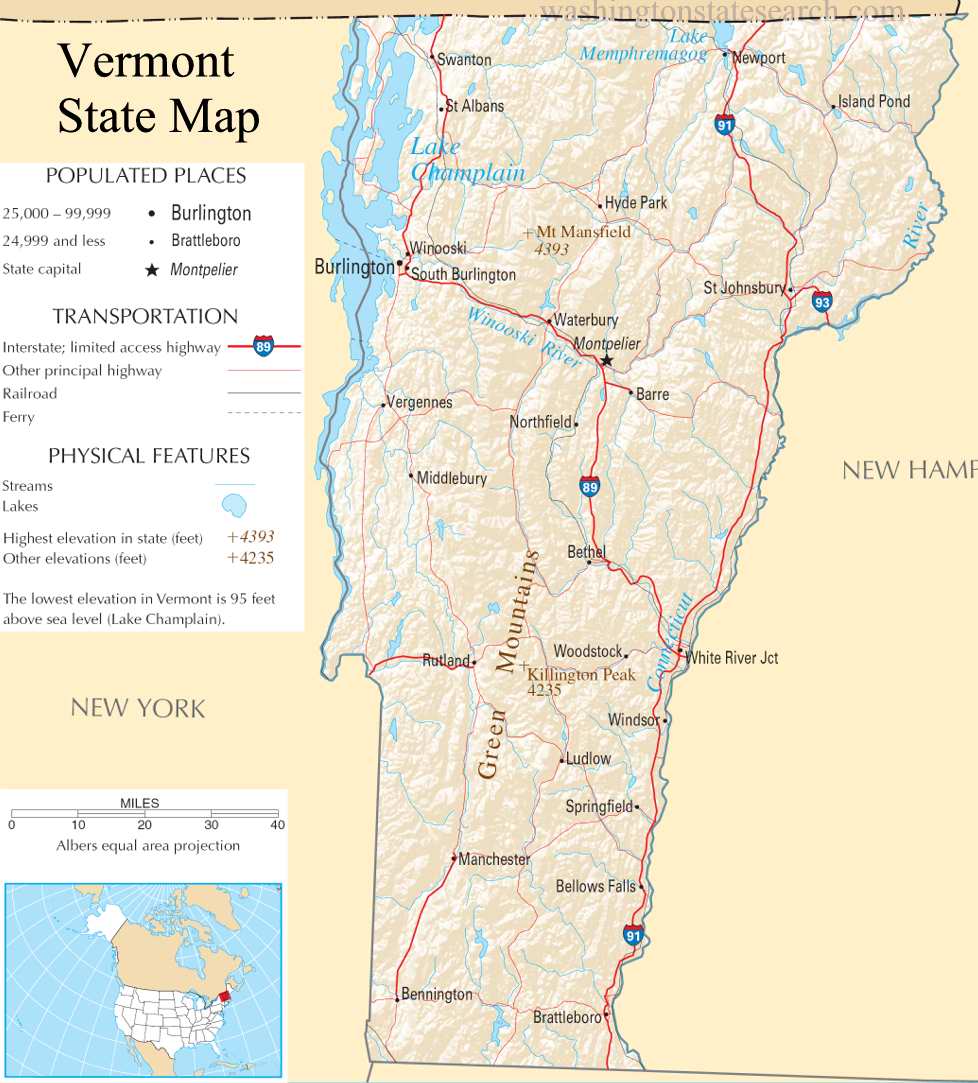 A large detailed map of Vermont State.