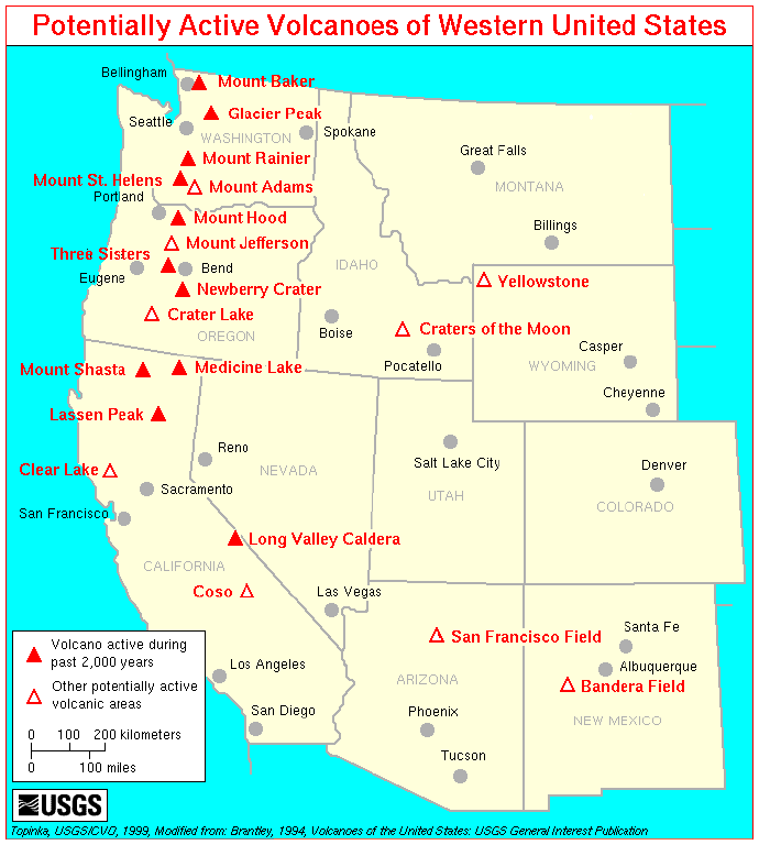 Potentially Active Volcanoes In The Western United States Map Potentially Active Volcanoes Western United States Map 