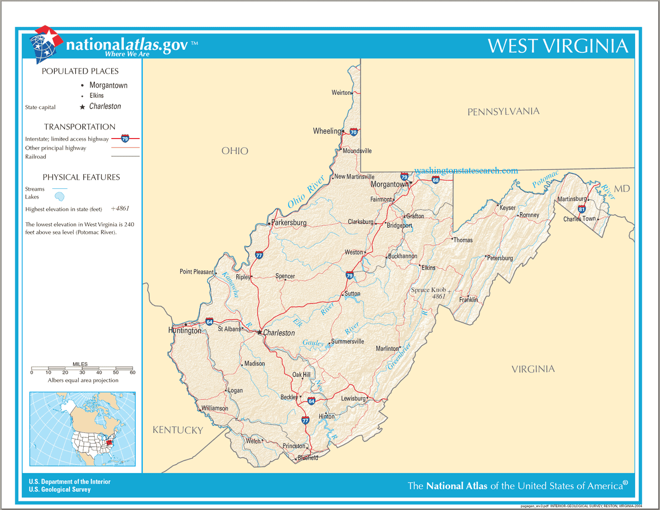 Map of West Virginia State.