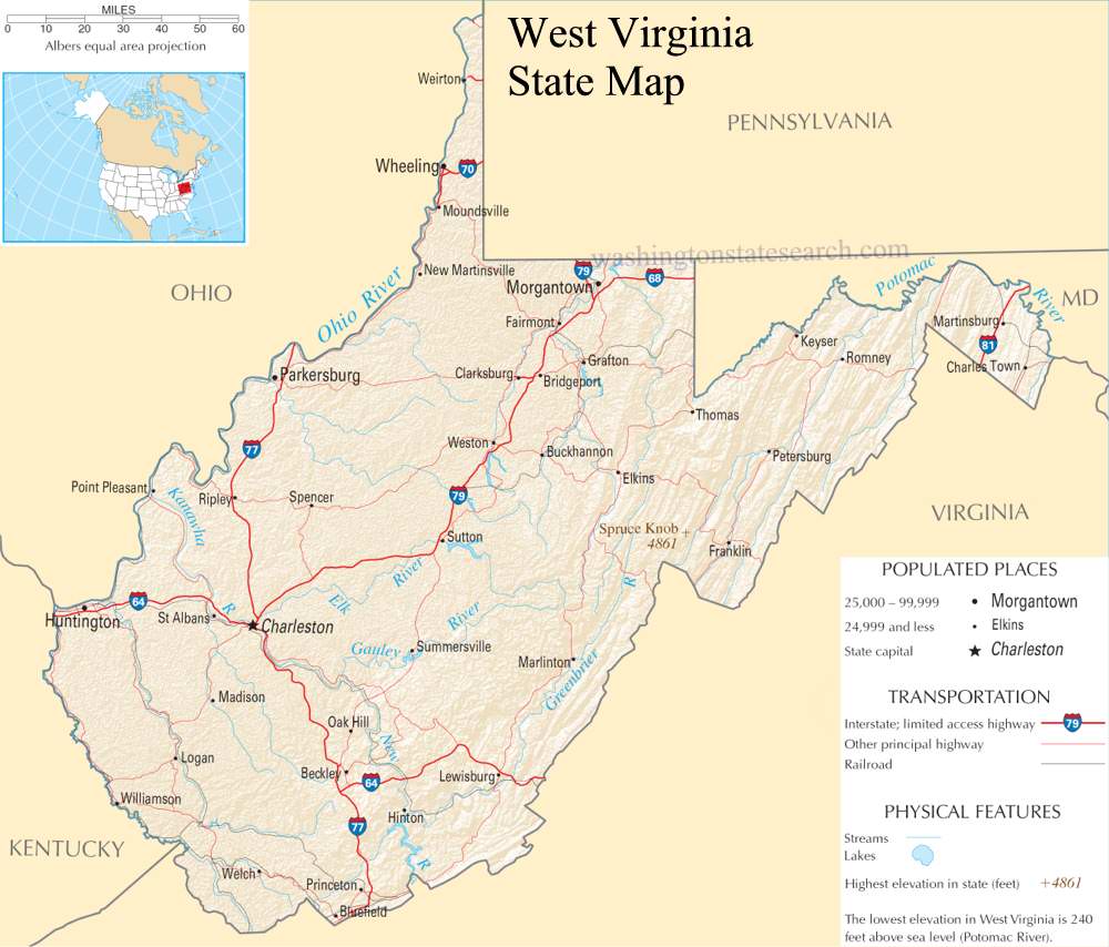 A large detailed map of West Virginia State.