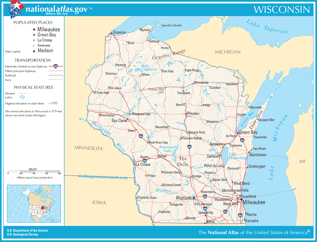 Map of Wisconsin State.