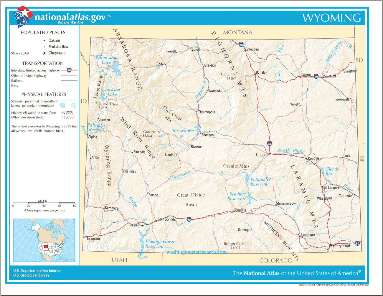 Map of Wyoming State.