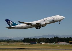 Air New Zealand Boeing 747-400 departs from Christchurch International Airport, New Zealand