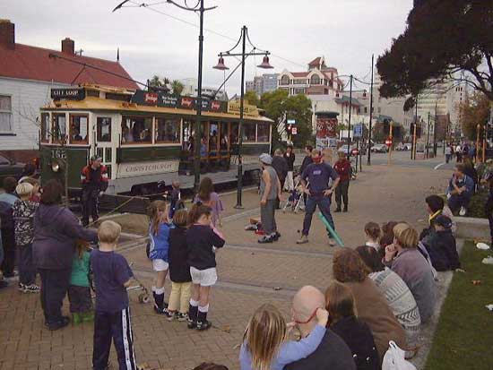 Christchurch Tram and street performers