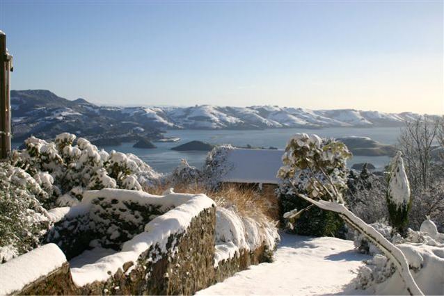 Photograph of Otago Peninsula from the grounds of Larnach Castle in winter