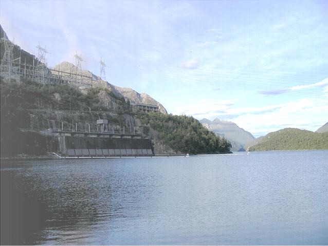 Switchyard and water intake of Manapouri Power Station - Feb 2005