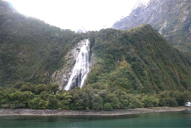 A waterfall at Milford Sound New Zealand