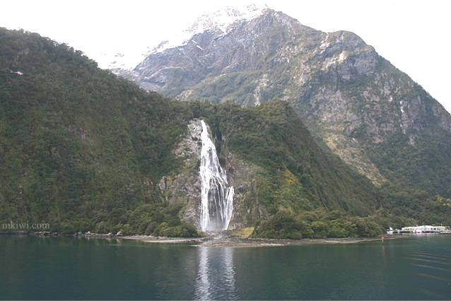 A waterfall at Milford Sound New Zealand