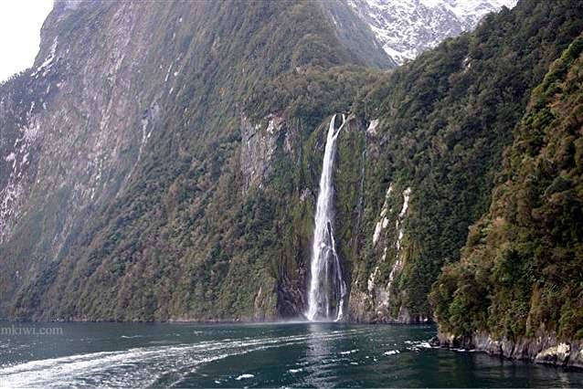 A waterfall at Milford Sound New Zealand