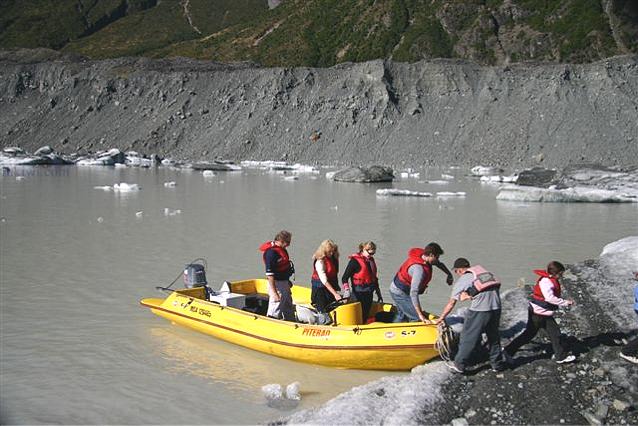 Tourists Landing at the Tasman Glacier, New Zealand