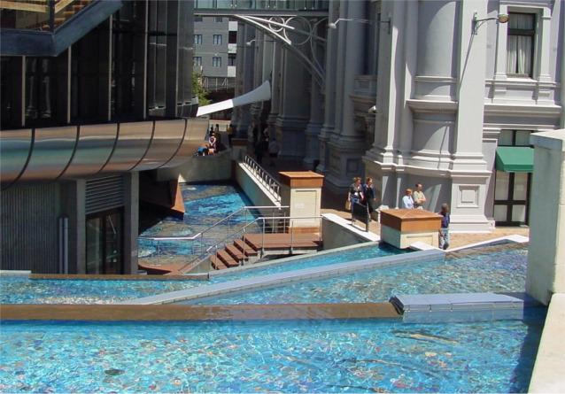 A water feature which is located between the Wellington Town Hall and the Michael Fowler Centre
